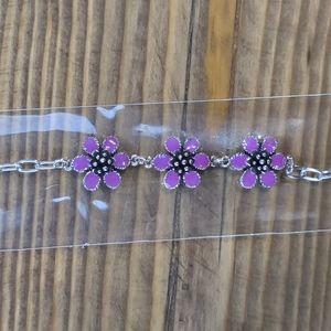 sterling silver bracelet - purple Flowers *NEW*